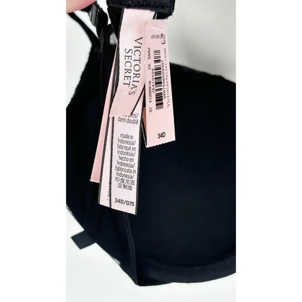 Victorias Secret Sexy Tee Posey Lace Lightly Lined Demi Bra Womens 34D New Black